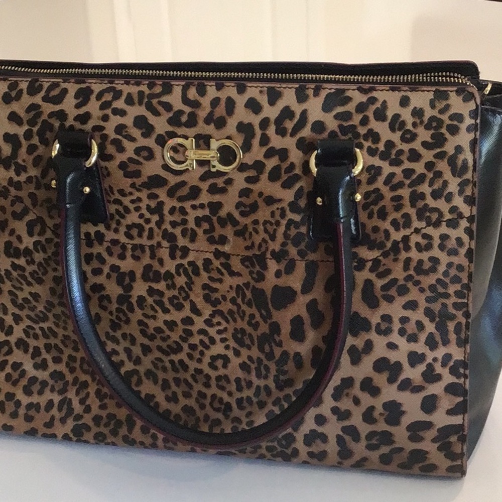 Authentic Salvatore Ferragamo tote bag with animal print.